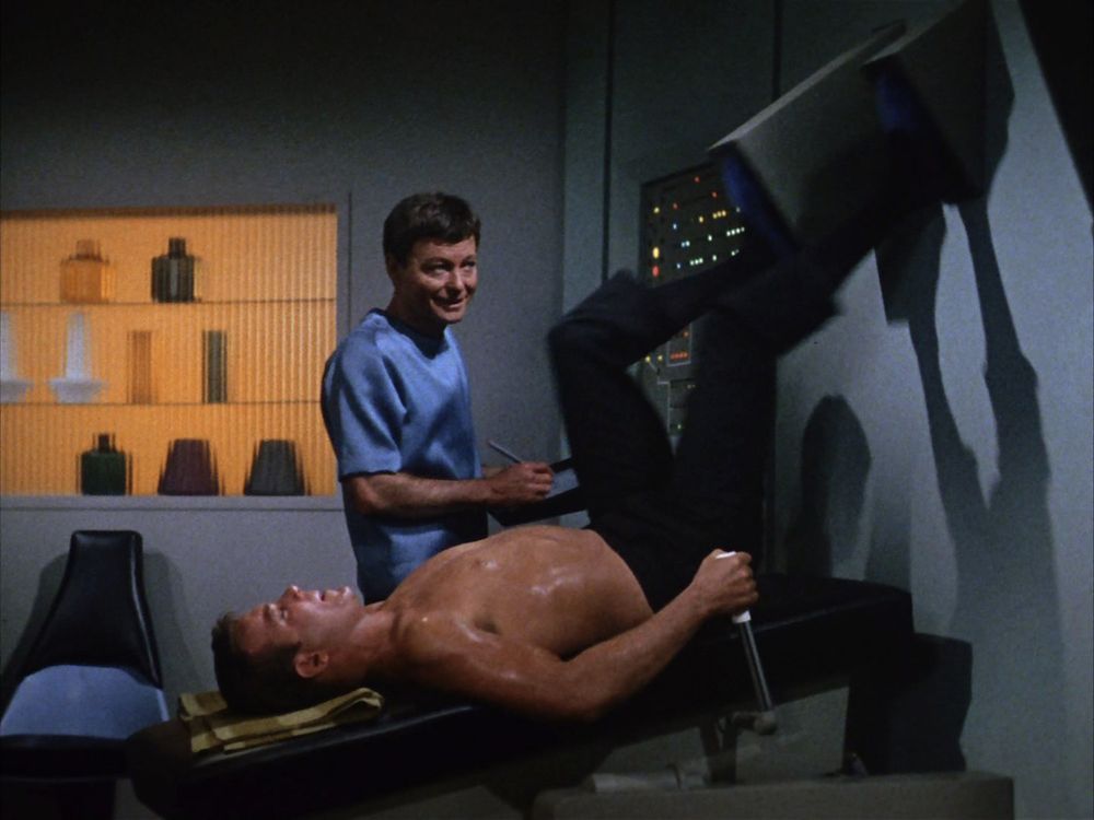 Kirk exercising (Star Trek: The Corbomite Maneuver, 1966) 