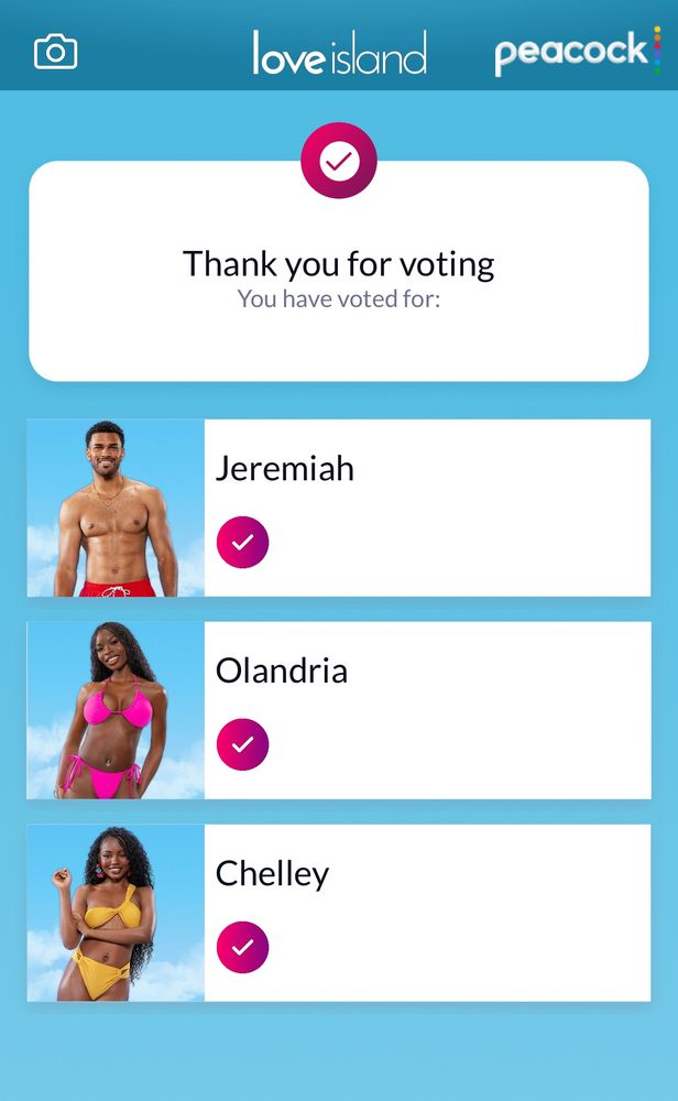 Love island USA voting results. Jeremiah, Olandria and Chelly need to recouple.