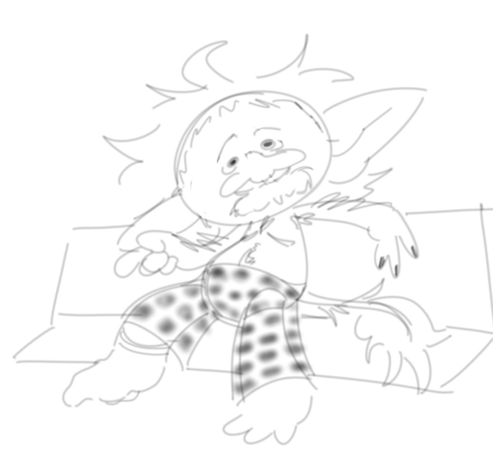 My trolls oc laying on a couch.

He has black nails on one hand and he wears pj pants