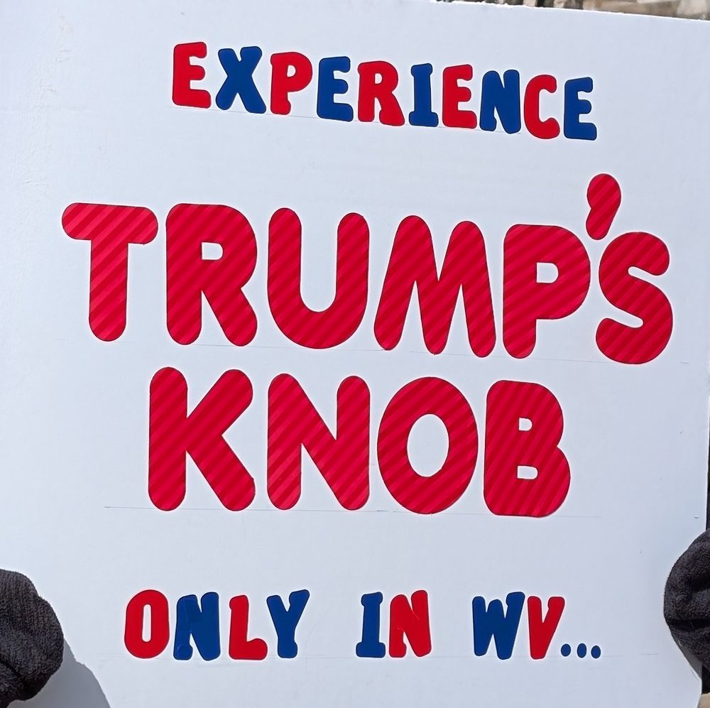 Parody sign at the WV 50501 President's Day protest.