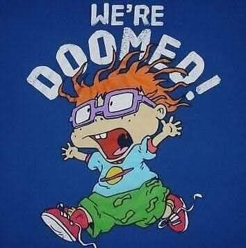 A panicked cartoon child says "we're doomed".