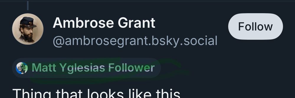 Screenshot showing “Matt Yglesias Follower” label on an account that’s being a dink