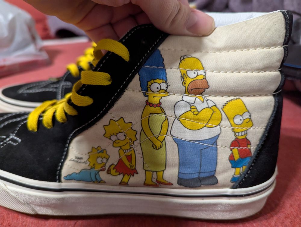 Close up view of the Simpsons shoes. Showing the modern designs
