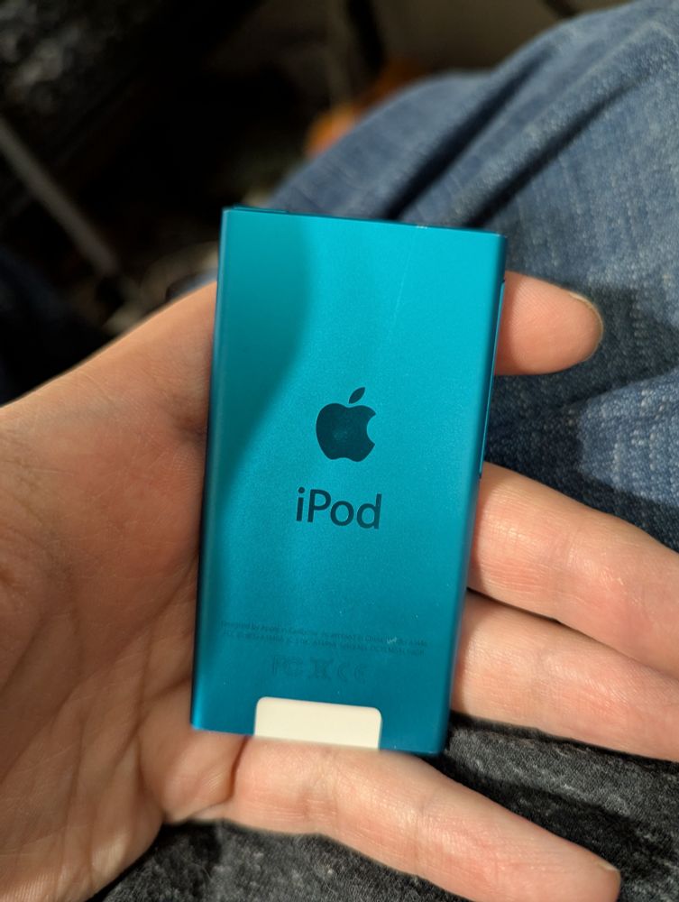 Back of a blue 7th generation iPod 