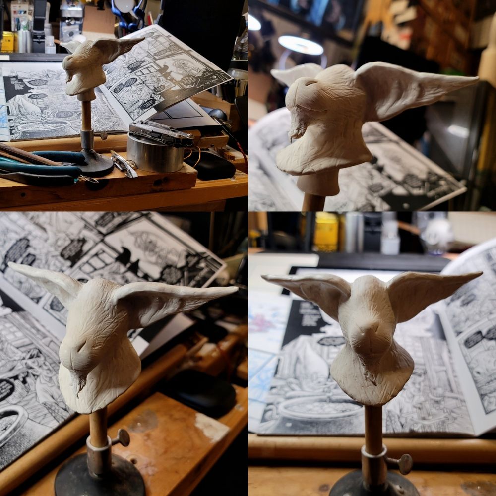 After baking I've added the ears and goatee, shaping up nicely but taking a break for the night...
