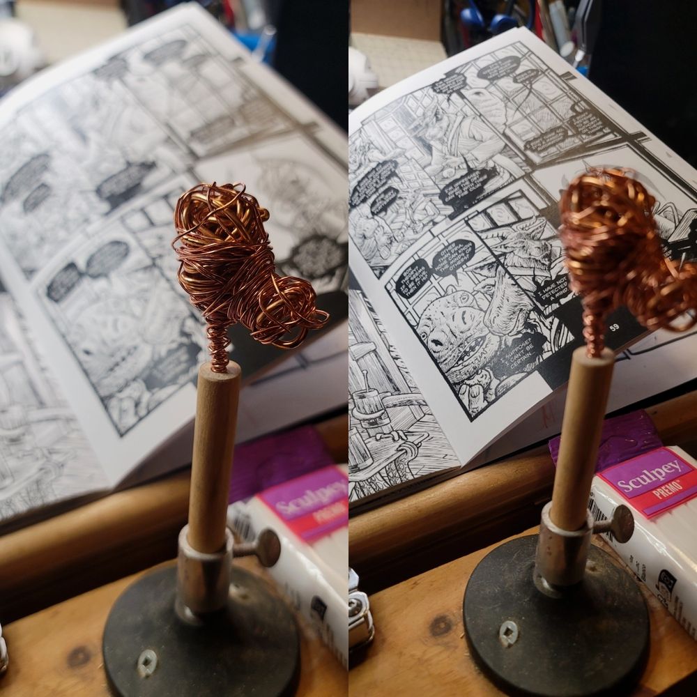 Copper wire frame for character bust 