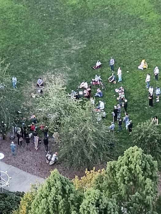 Peaceful protestors assembling for march to ICE headquarters in Portland on Saturday, September 27.