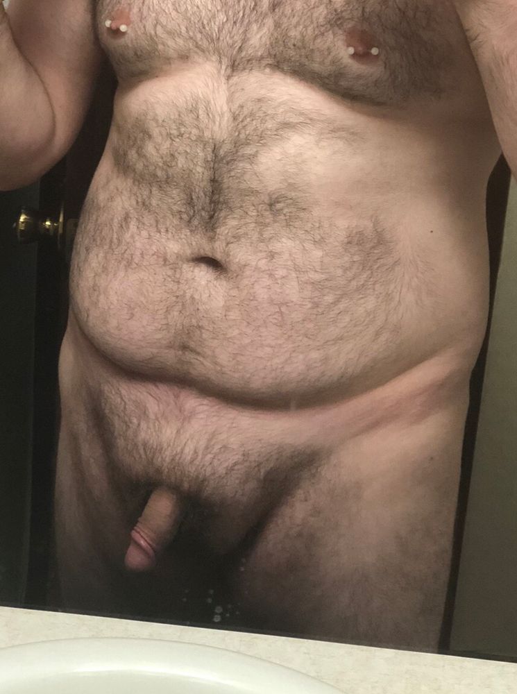 Mirror picture of me naked showing my hairy torso and flaccid cock