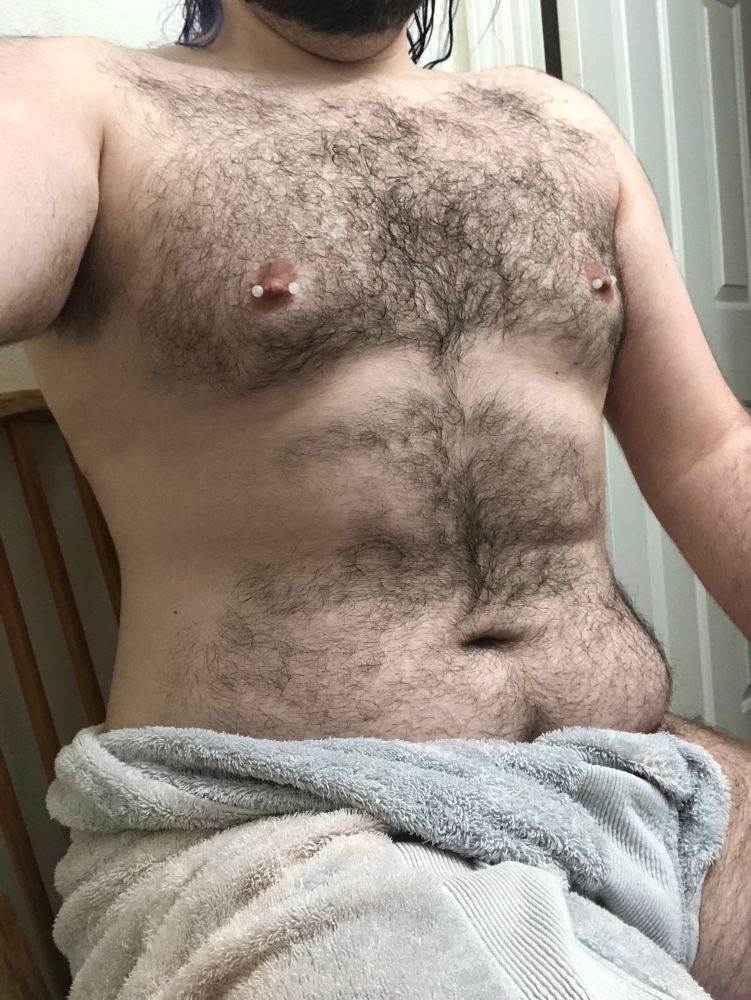 Me naked with my bits covered by a towel