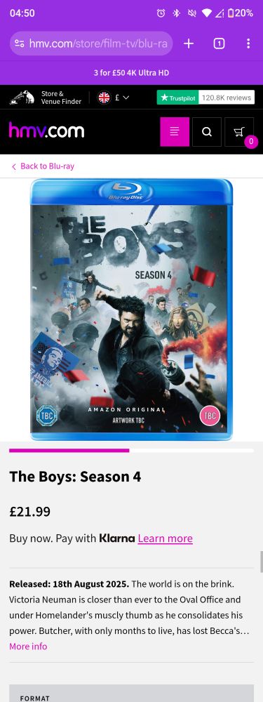 The Boys Season 4 Bluray page on HMV. Releasing on August 16th in the UK.
