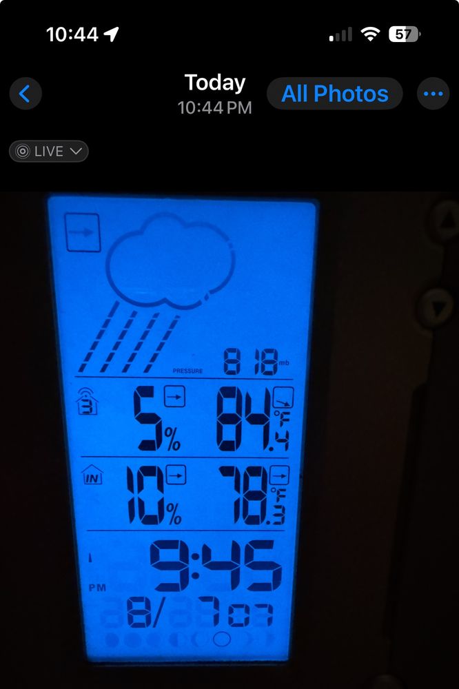 Outdoor temperature of 85.4 F in Boulder at 10:45pm on 8/7/25