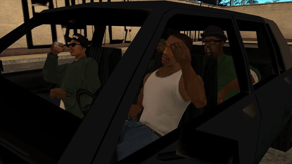 Screenshot from 'Grand Theft Auto: San Andreas' shows character Big Smoke ordering his now-infamous feast from in-game fast food spot, Cluckenbell.
