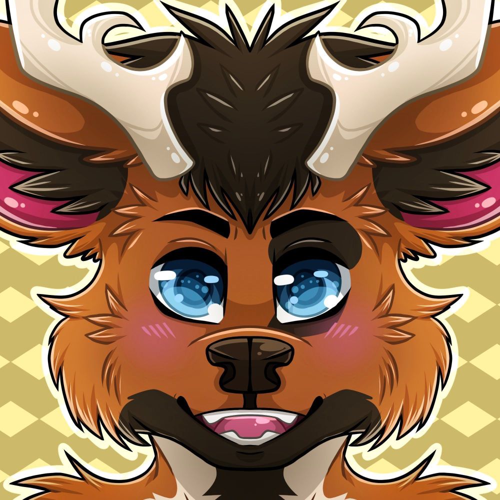 A deer character with a smiling expression/
