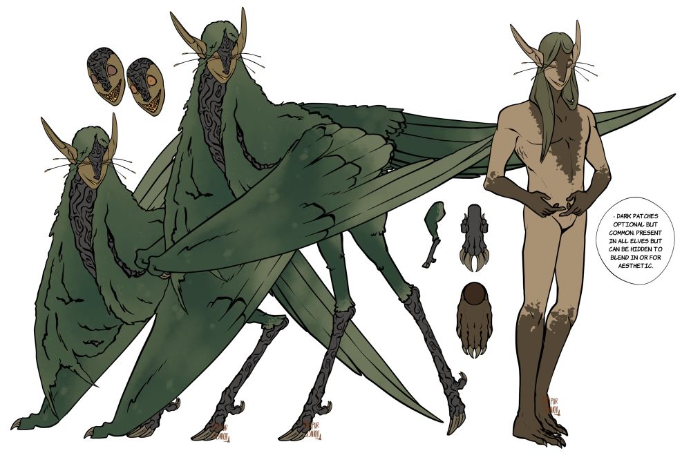 DARK PATCHES
OPTIONAL BUT
COMMON. PRESENT IN ALL ELVES BUT CAN BE HIDDEN TO BLEND IN OR FOR AESTHETIC.