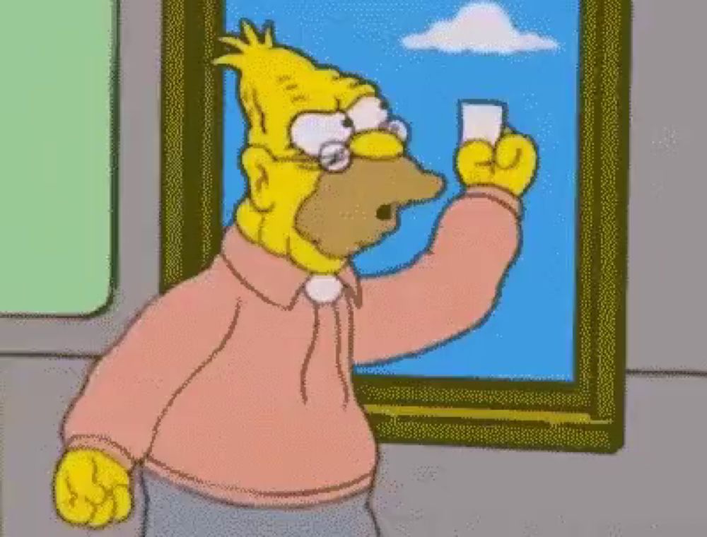 a cartoon of homer simpson holding a card