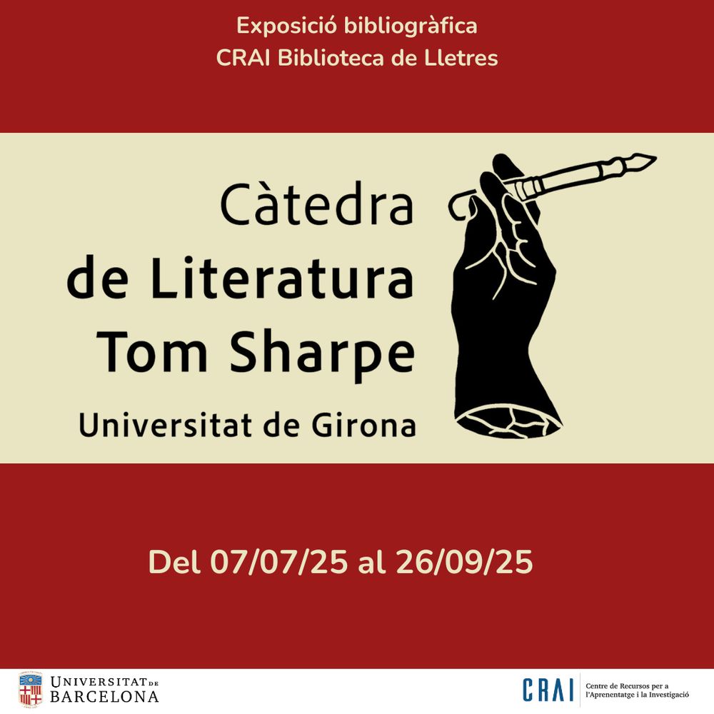 Pòster Exposició Càtedra de Literatura Tom Sharpe al CRAI UB Biblioteca de Lletres