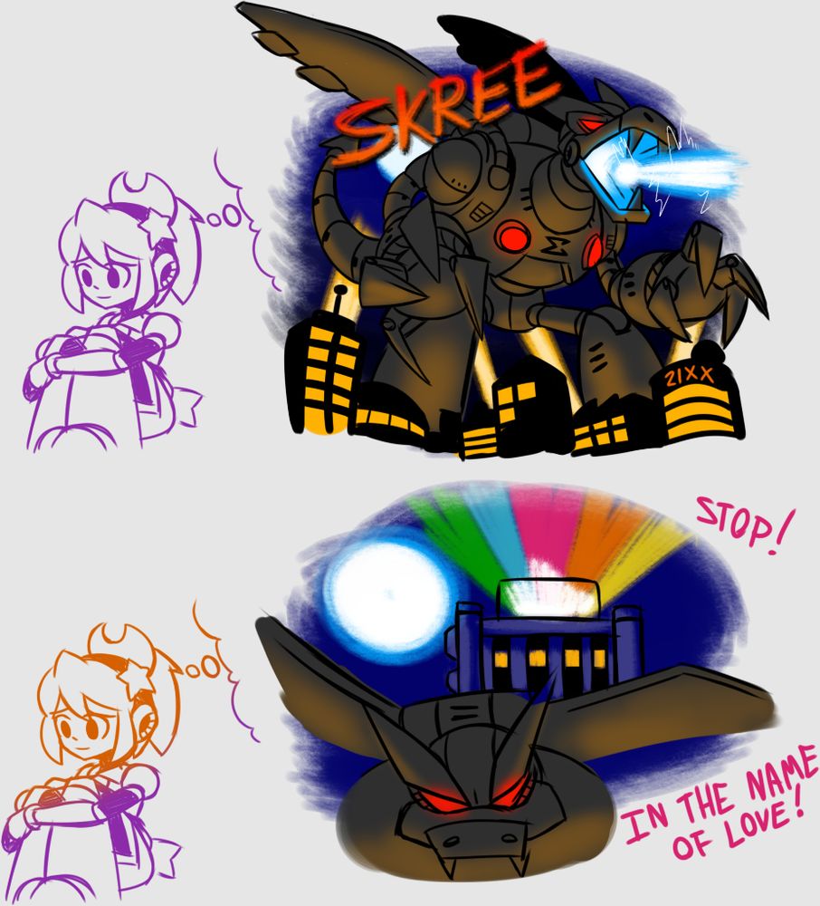 Maverizoid: SKREE!

Magical: STOP! In the name of love!
