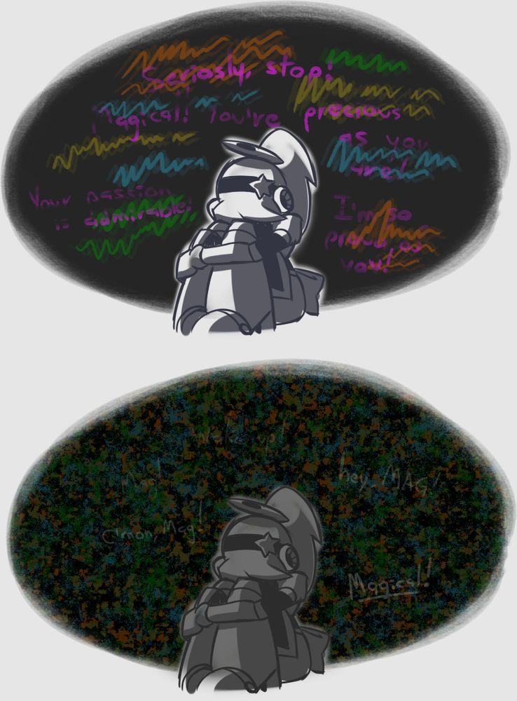 [Unreadable drivel]

Mr. Director: Seriously, stop! -agical! -ou're preci--- as y-- -r-! You- p-a--ion i- a-dmi----! I'- s- pro-- -f --u!

???: W--- u-! Ma-! H-y, M-G! C'-on, -ag-, Mag-c-l!