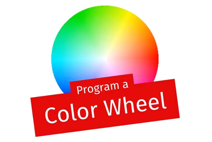 A color wheel (red to the right, white in the center) with a title overlay "program a color wheel"