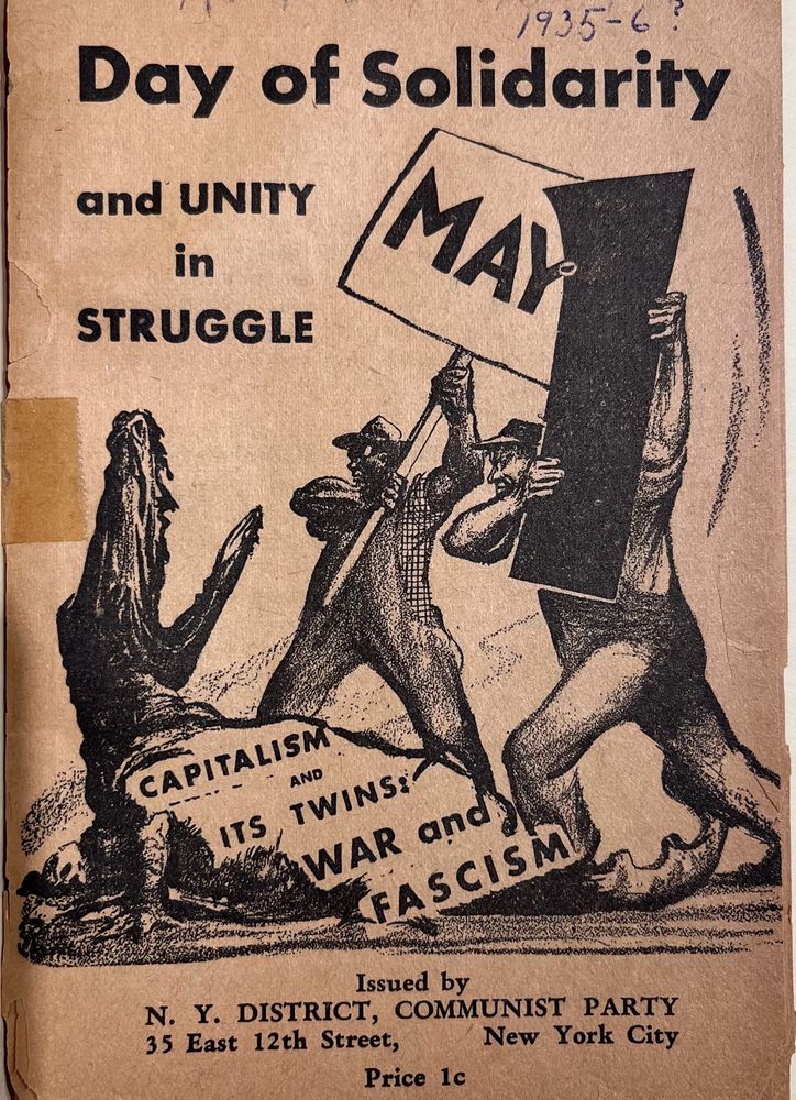 Antifascist art from 1930s: “Day of solidarity and unity in struggle. Capitalism and its twins War and Fascism”
