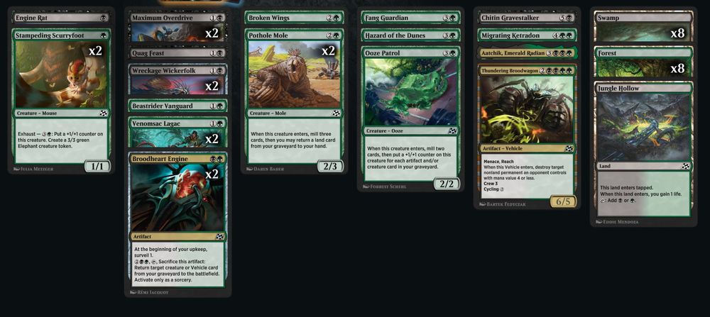 A green/black draft deck from Aetherdrift