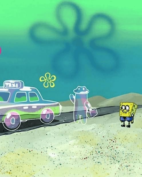 A screen of SpongeBob next to a man made of bubbles