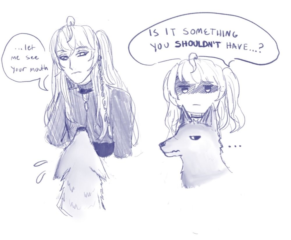 My oc mini comic or meme of aster and one of the wolves 