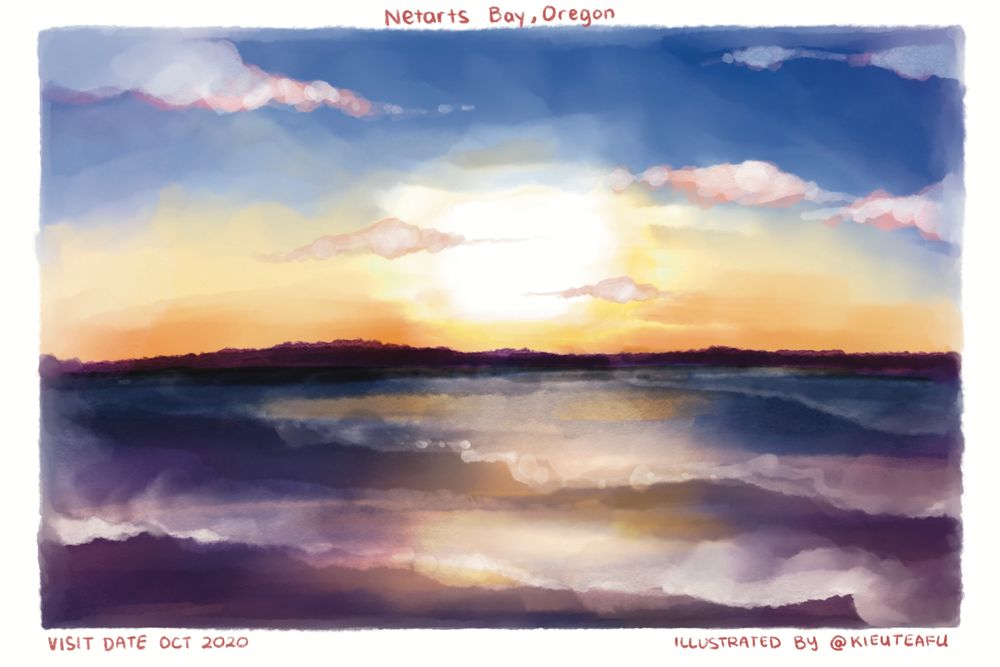 Water color digital painting of Netarts Bay in Oregon, USA