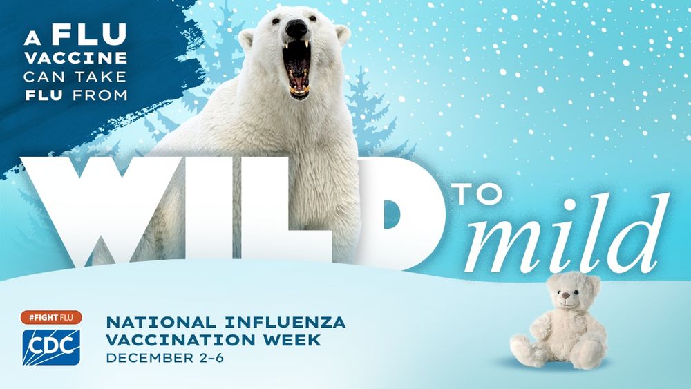 Image promoting National Influenza Vaccination Week from December 2-6, 2024. A flu vaccine can take flu from wild, to mild.