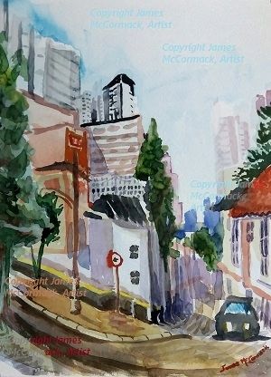 G.
Street Corner, Bela Vista.
Watercolour.

Sao Paulo, Brazil.
Houses and buildings in Bela Vista, Sao Paulo city.