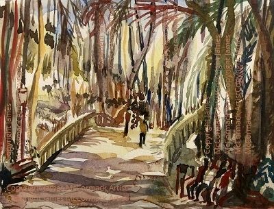 Bridge Trianon Park.
G.
Watercolour.

The bridge crosses Alameda Santos, park spanning two city blocks. Planted with typical Atlantic rainforest. 
