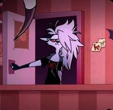 Loona from Helluva Boss with bedhead wearing a shirt with "NO" printed on the chest.