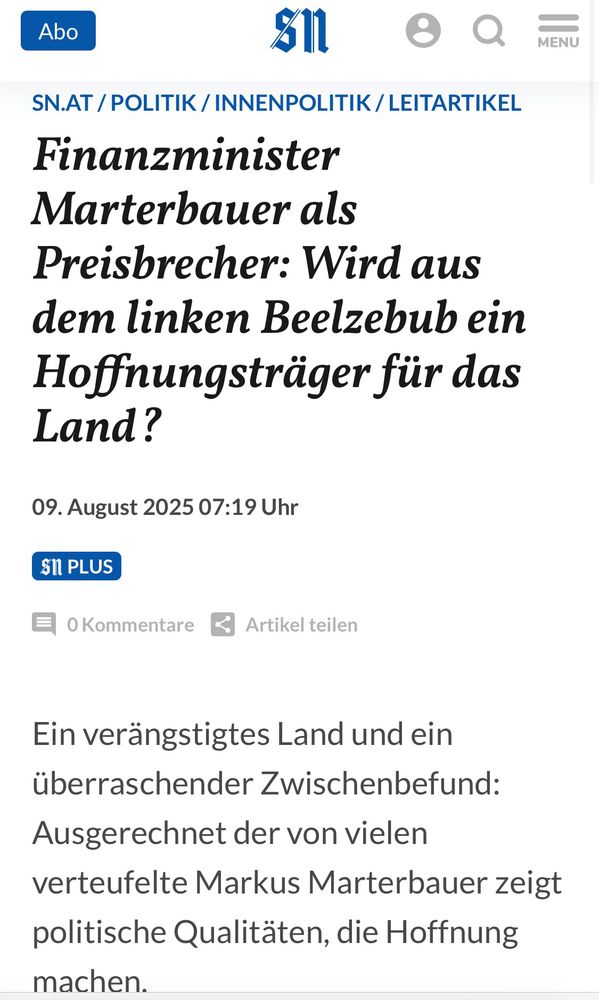 Screenshot der 1. Seite des Newsletters der Salzburger Nachrichten vom 9. August 25 