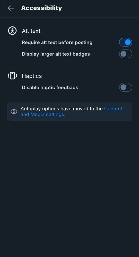 This picture shows the toggle to require alt text before posting selected on the android bluesky app