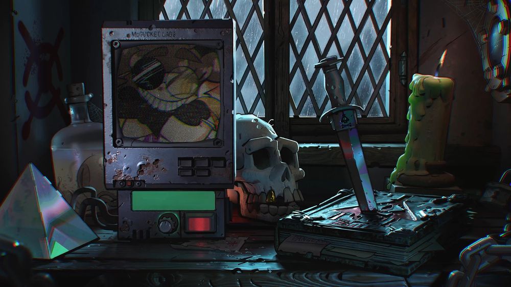 screenshot of thisisnotawebsitedotcom.com but the image in the computer is replaced with a character with a yellow eye grinning