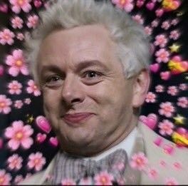 Aziraphale smiling while thinking of his demon Crowley 