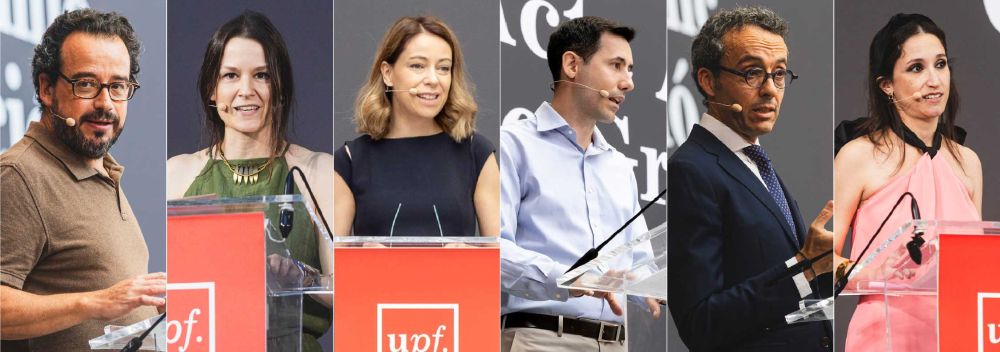 Fran García, Cristina Borrell, Montserrat Martínez Parera, Marc Aránega, Omar Puertas i Estefanía Molina, els sis ponents de l'Acte Acadèmic de Graduació 2025