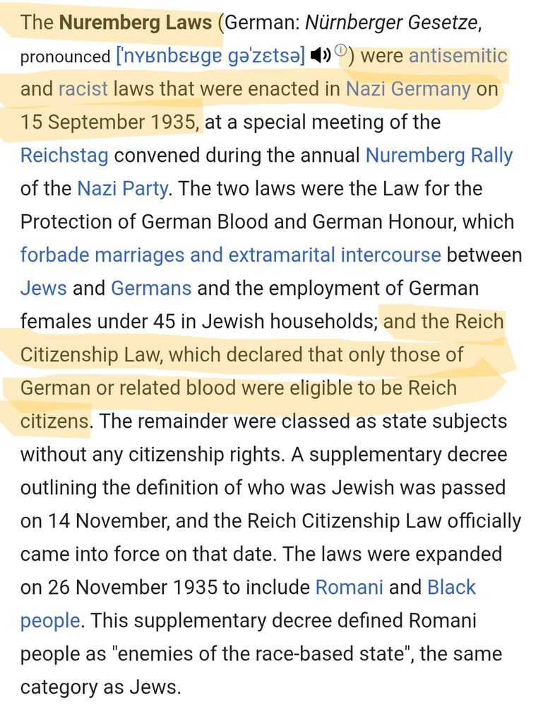 Excerpt of the "Nuremberg Laws" page from Wikipedia 