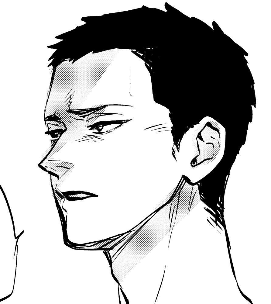 不機嫌そうに眉をひそめる男性のイラスト