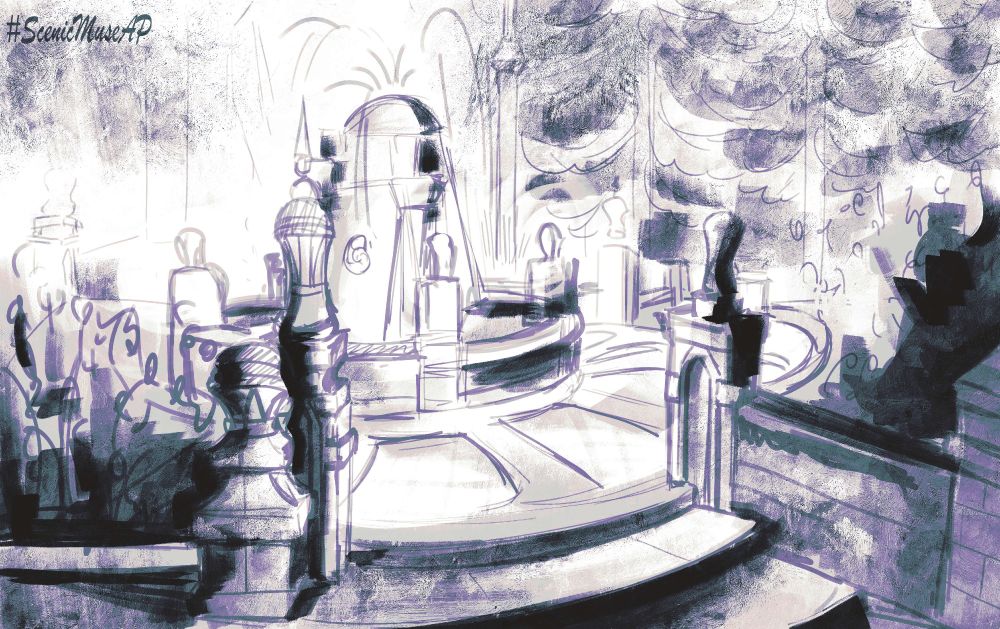 a pavilion with a fountain in the middle

