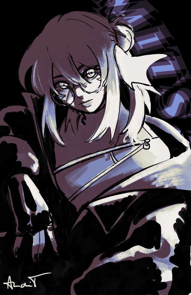 mitsu with sunglasses in a leader jacket starring at towards the viewer