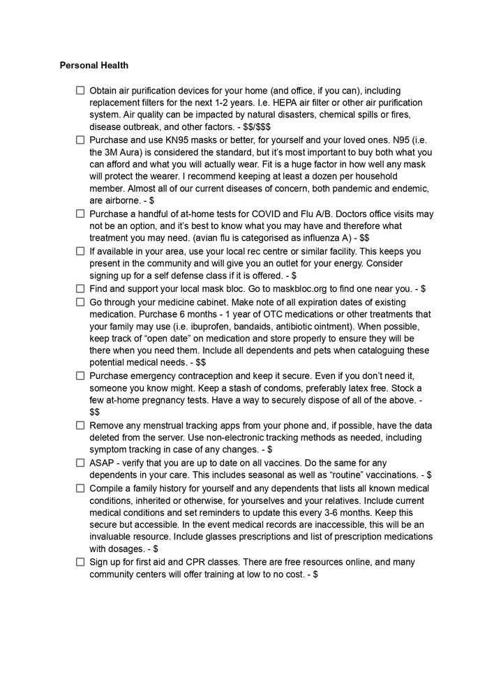 A task list related to Personal Health.