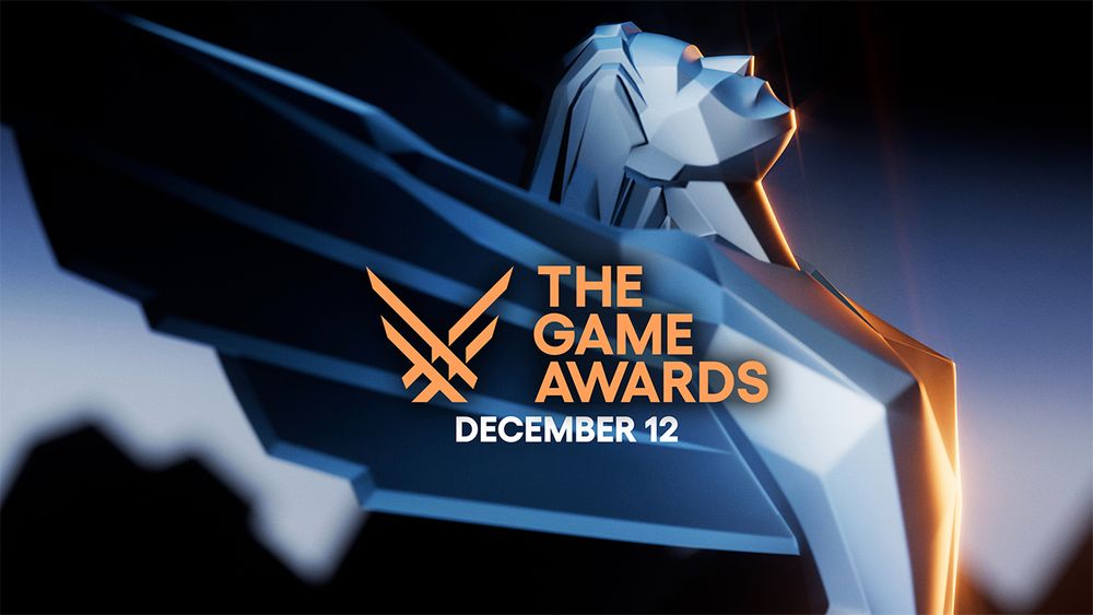 A promotional banner for The Game Awards, happening on the 12th of December. The banner features the trophy for The Game Awards on the background, being a low-poly angel-like statuete.