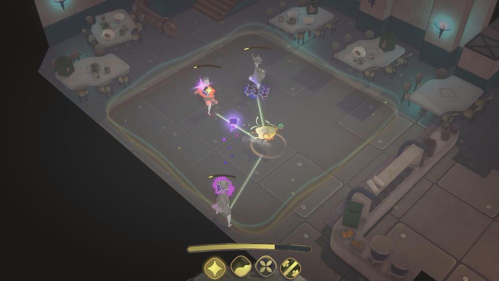 Mentari screenshot, dancing gameplay with three people in Stillness.