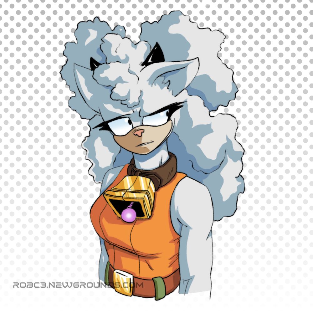 A cartoon illustration of a humanoid sheep, orange shirt. Abstract background.