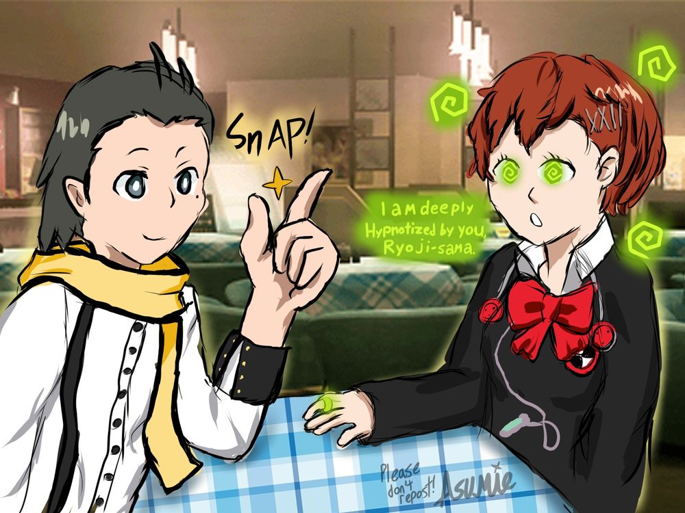 Kotone, after having put on Ryoji's Faint Glow Ring, has been hypnotized by it. She's saying: "I am deeply hypnotized by you, Ryoji-sama."