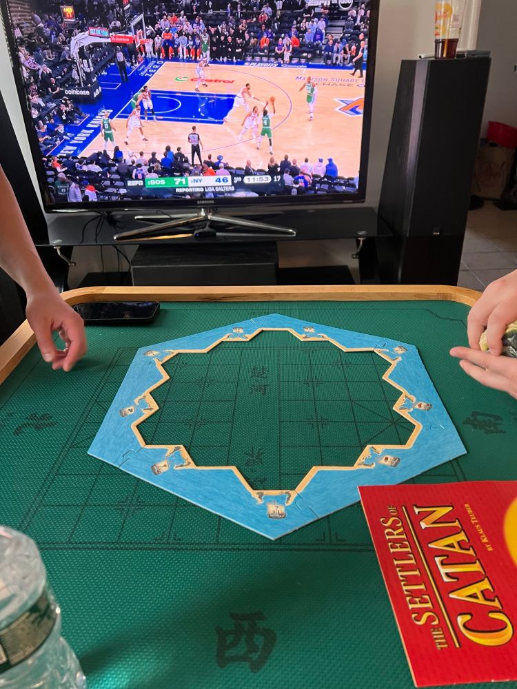 Setting up Catan on the 2nd half of the Knicks game