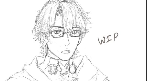 Rough sketch of character Welt Yang from the video game Honkai Star Rail. It is a close up shot up to his shoulders. He is facing the viewer and his mouth is open as if mid sentence