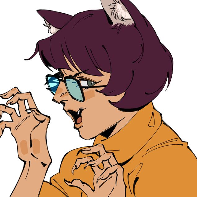 close up crop of velma as a cat person (loosely based on the catgirl velma from BCSD episode "Curse of Kaniaku")

#rkgk