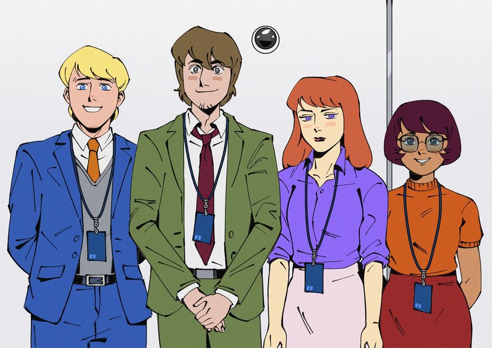 drawing of mystery incorporated as the macrodata refinement team

#ScoobyDoo